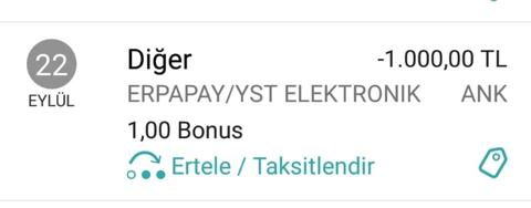 "ErpaPay YST elektronik" dolandırıcılığı !!! Kredi kartından karşılıksız 1000 TL çekildi !!!