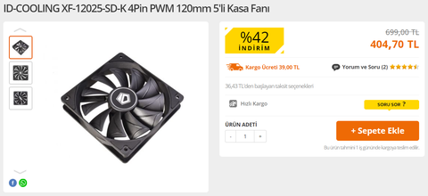 ID-COOLING 5'li Kasa Fanı 444 TL