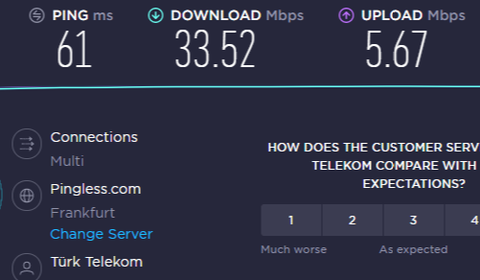 COMNET PİNG DEĞERLERİM / Türktelekomdan geçiş yaptım