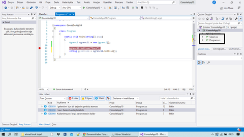 Visual Studio Çözüm Gezgini
