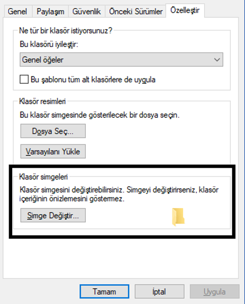 Klasör Simgelerini Değiştiremiyorum