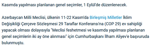 Azerbaycan Cumhurbaşkanı Aliyev, meclisi feshetti.