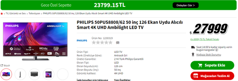 50&quot; Philips 50PUS8808 (23799 TL mediamarktan alınmıştır)