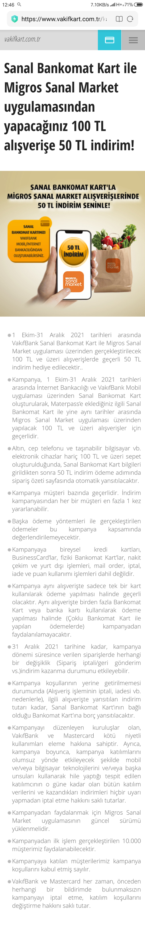 Bankomat Sanal Kart Migros 100/50 İndirim [ Yeniden ]