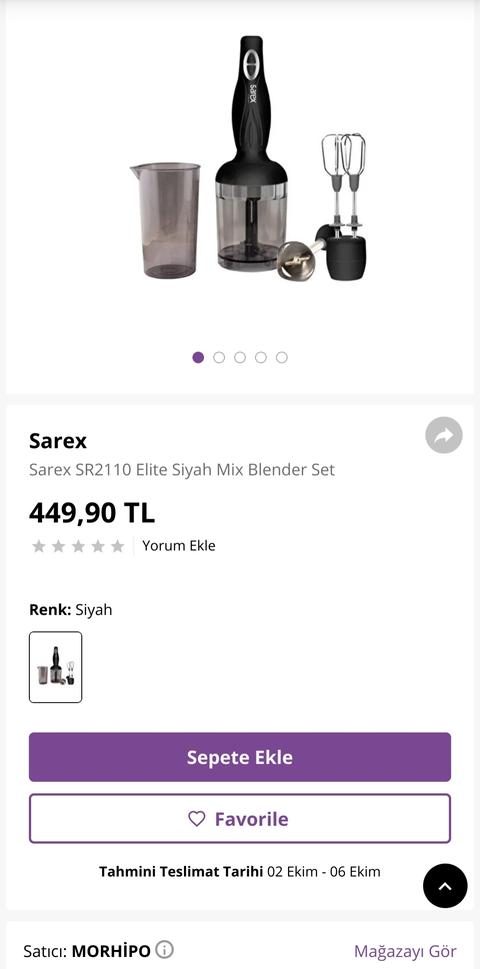 Sarex SR2110 Elite Siyah Mix Blender Set 450tl