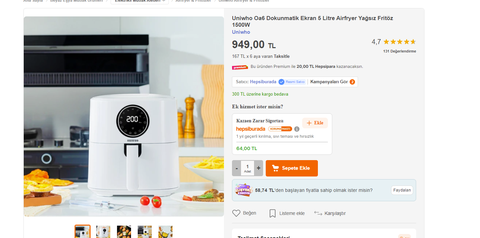 5 Litre AirFryer 835₺'ye Düştü YANIYOR