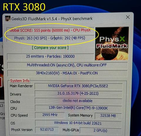 13900k-Cpu'nun PhysX işlem gücü RTX 3080 GPU'dan yüksek