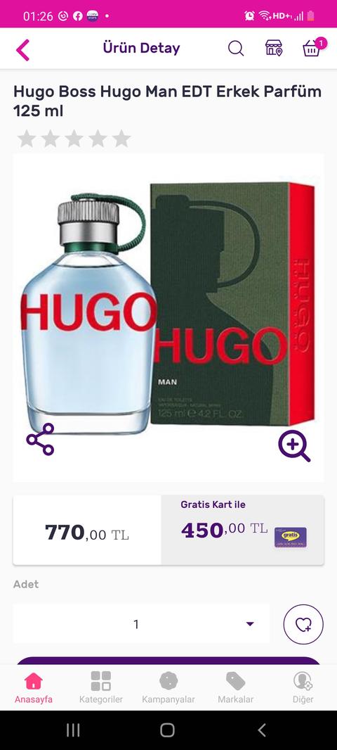 Hugo Boss Hugo Man 125 ml 400 TL (Gratis)