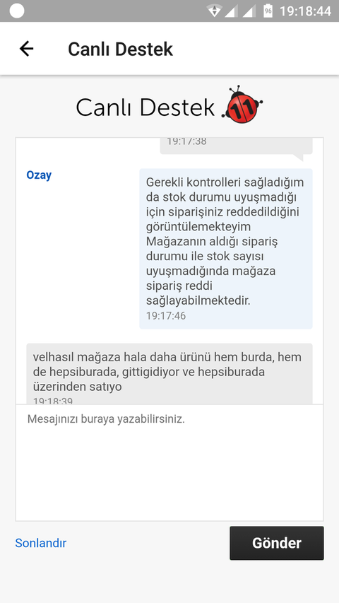 N11- Satıcı iptal etti - Müşteri hizmetlerinin cevapları