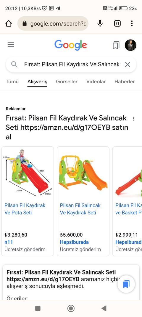 Pilsan Fil Kaydırak Ve Salıncak Seti 1.236 TL Güzel Fiyat Son 7 Adet Amazon