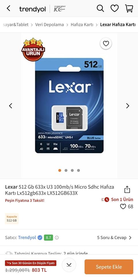 Lexar 512gb microSD 803TL