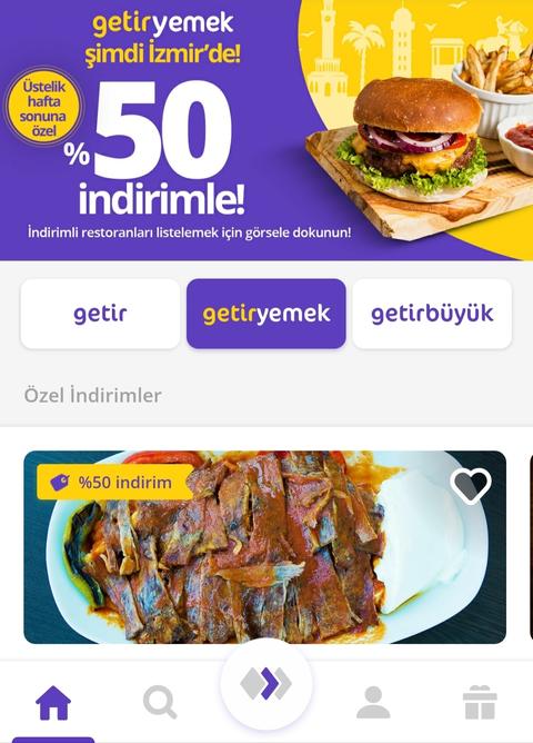 Getir yemek Ankara, İzmir ve Eskişehir %50