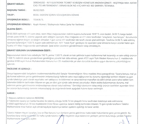 N11 Tık hızında Kuponlar Hatalı Kupon