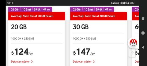 Kasım karnavalı Vodafone Online özel Faturalı 20gb 124 30gb 147 TL 60 Gb 207 Tl