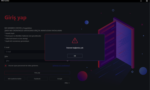 MSI Center İnternet Bağlantısı Yok hatası