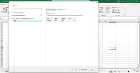 Excel webden veri alma -Eski arayüz-