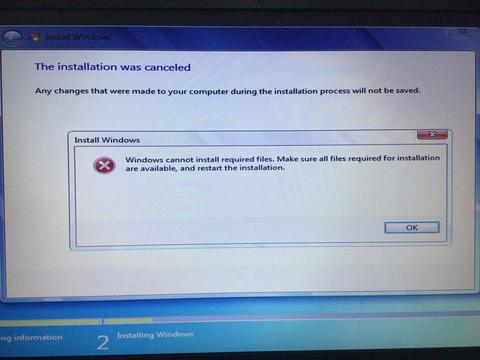 Windows 7 formatında "Windows cannot install required files." hatası