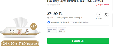 Islak mendik 2160 adet 120 tl