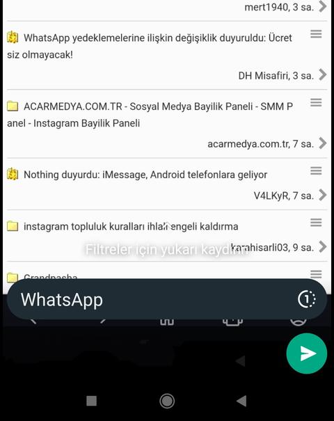 Xiaomi redmi note 8 pro ekran görüntüsünde Whatsapp yazısı çıkıyor.