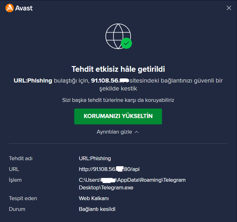 Telegramı açtığımda URL ye yönlendiriyor (Phishing problemi lütfen yardım)