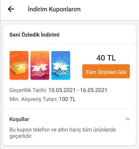 TRENDYOL SENİ ÖZLEDİK İNDİRİMİ YÜKLEMİŞ 100/40