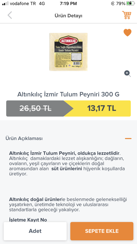 ALTINKILIÇ ESKİ KAŞAR, İZMİR TULUM 300gr 13,17₺ MİGROS