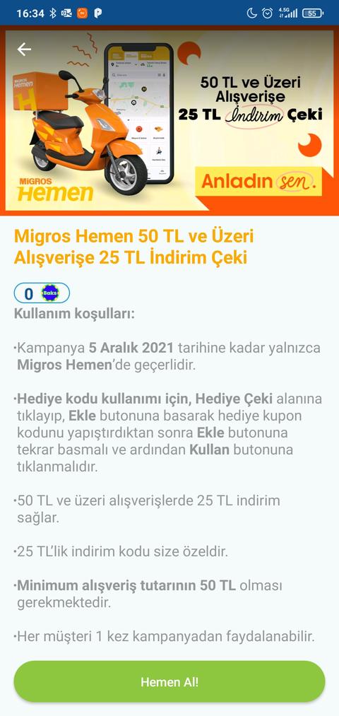 BANABAK Uygulaması Migros Hemen 50/25 İndirim Kodu