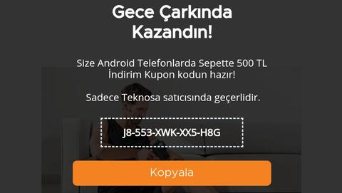 Teknosa Android telefonlarda 500 tl indirim kodu