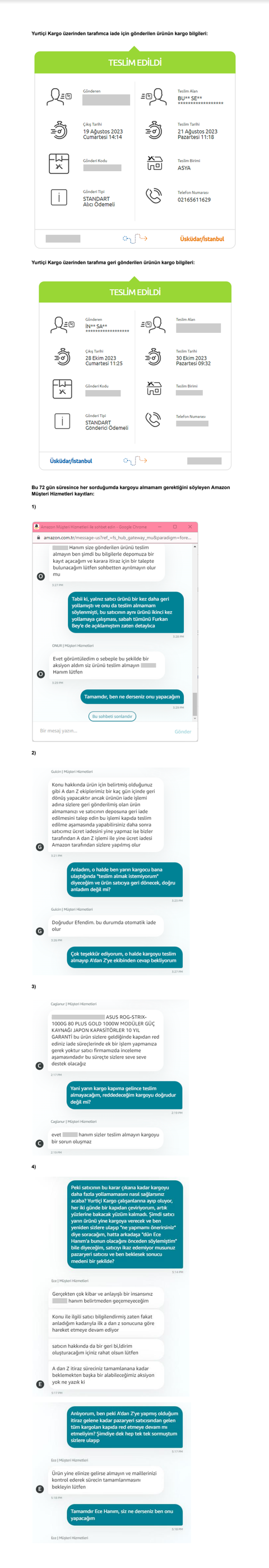 Amazon, Trendyol, Hepsiburada..vb. sitelerde 3. taraf alışverişlerinde yaşanan sorumluluk krizi Hk.