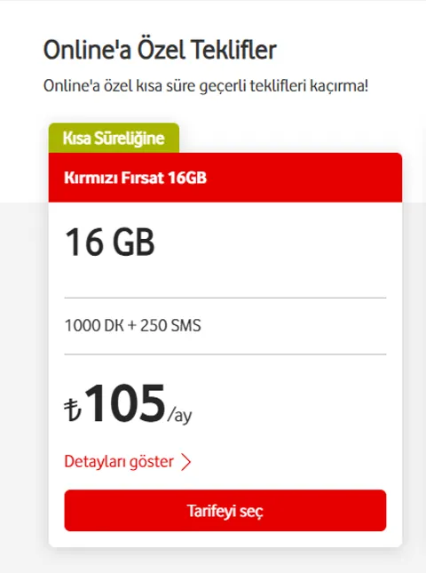 Vodafone faturalı hat taşıma 16GB+1000 DK. + 250 SMS =105 TL (AYLIK)