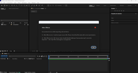 Adobe After Effects ses eklenmiyor