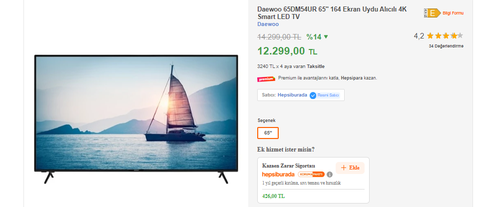 Daewoo 65DM54UR 65 inç 12.299 TL en ucuz 65 inç TV