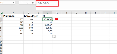 Excel’de Yüzdelik Değişimi Bulmak