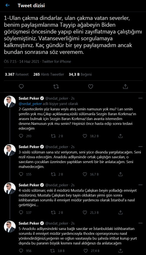 Sedat Peker, Muhammed Yakut ve Ali Yeşildağ Videoları ve Tweetleri (Ana Konu)