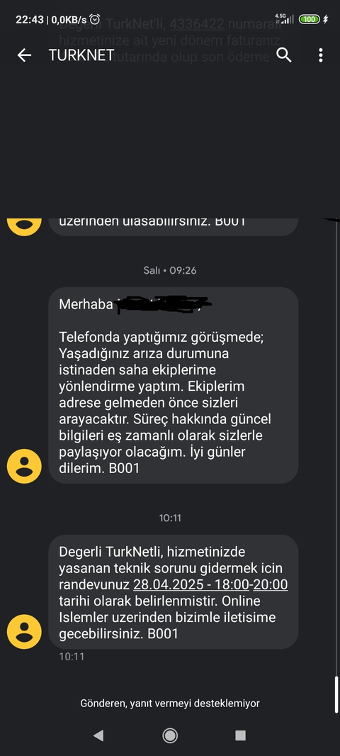 Türknet 8 gündür fiber kesintisi ısrarla gelmeyen ekip