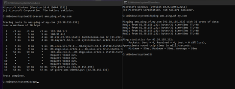 ams.ping.wf.my.com sonucu ya  ping ve tracert
