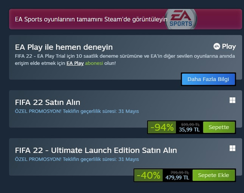 Fifa 22 Bende Neden 35,99 TL gözüküyor ?