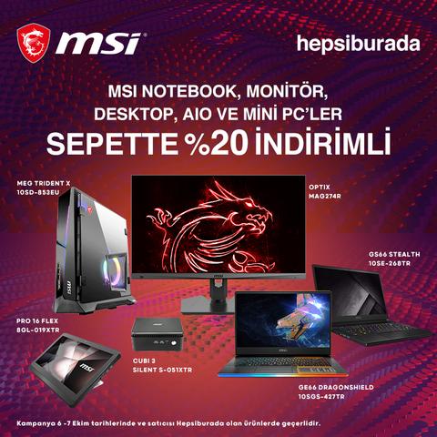 MSI Ürünlerinde Hepsiburada Sepette %20 İndirimi!