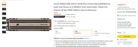 Corsair MP600 CORE 2TB M.2 Gen4 SSD - 2750 TL