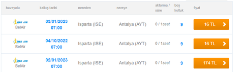 Aerobilet Isparta Uçak Bileti 16 TL