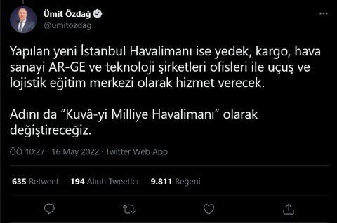 Ümit Özdağ'ın Atatürk Havalimanını yeniden açacağız açıklaması [SS'li]