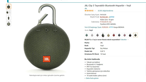 JBL Clip 3 Yeşil - 269.00-TL