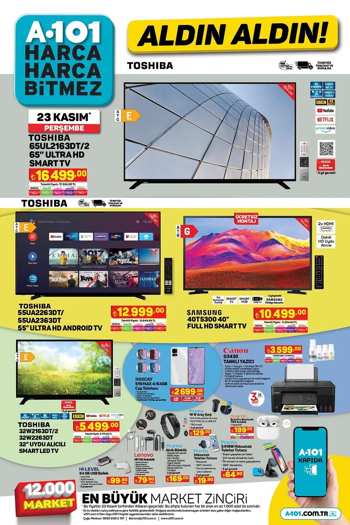 Haftaya A101 marketlerde Samsung ve Toshiba akıllı televizyonlar var