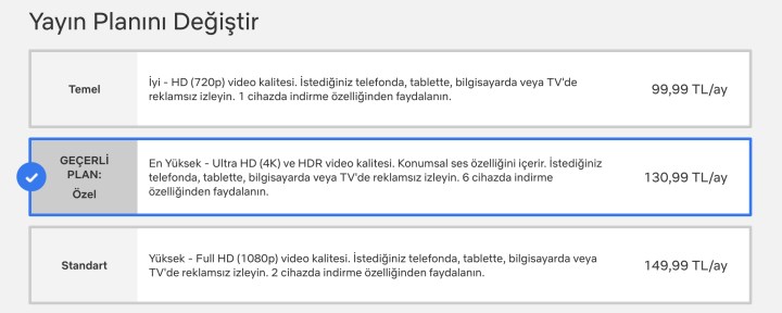 netflix plan değiştirme