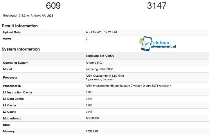 Samsung Galaxy C serisi benchmark testlerinde görüldü