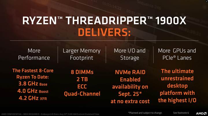 AMD, Ryzen Threadripper 1900X işlemcisini satışa sundu