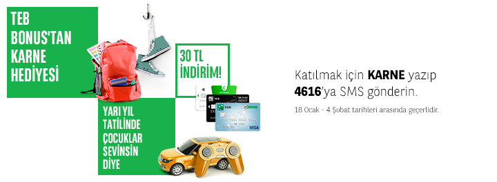 Teb Bonustan Karne Hediyesi : 30 tl indirim